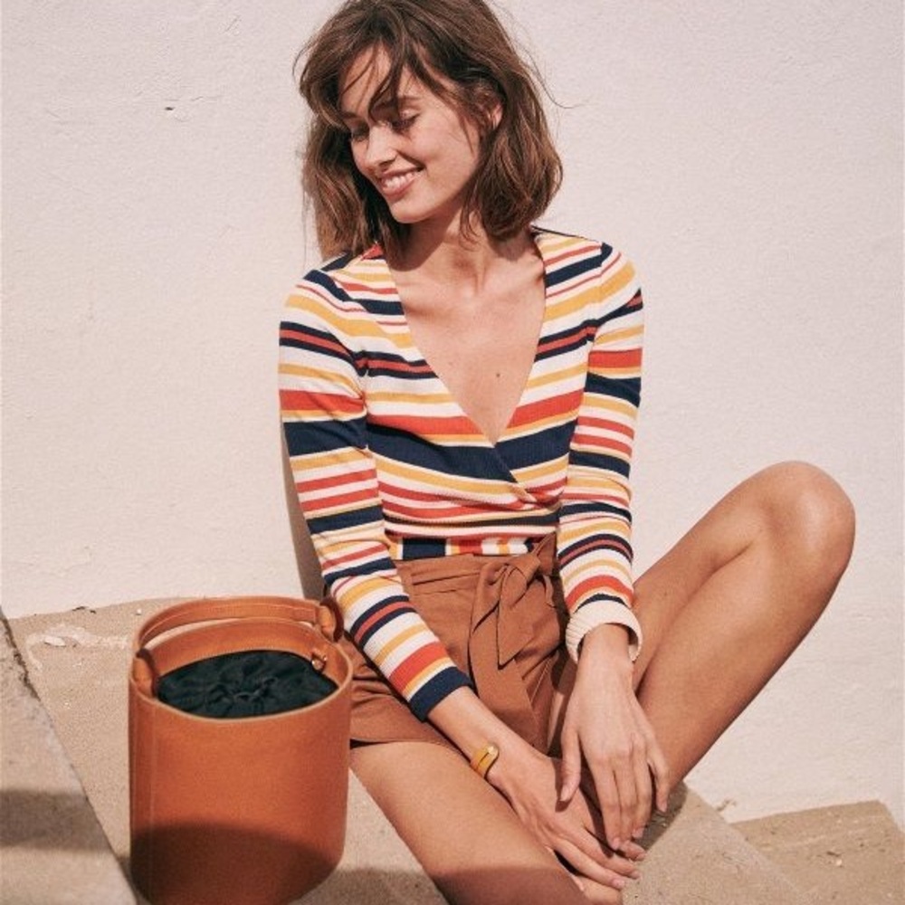 Sézane Adela Long Sleeve Stripe Wrap Top